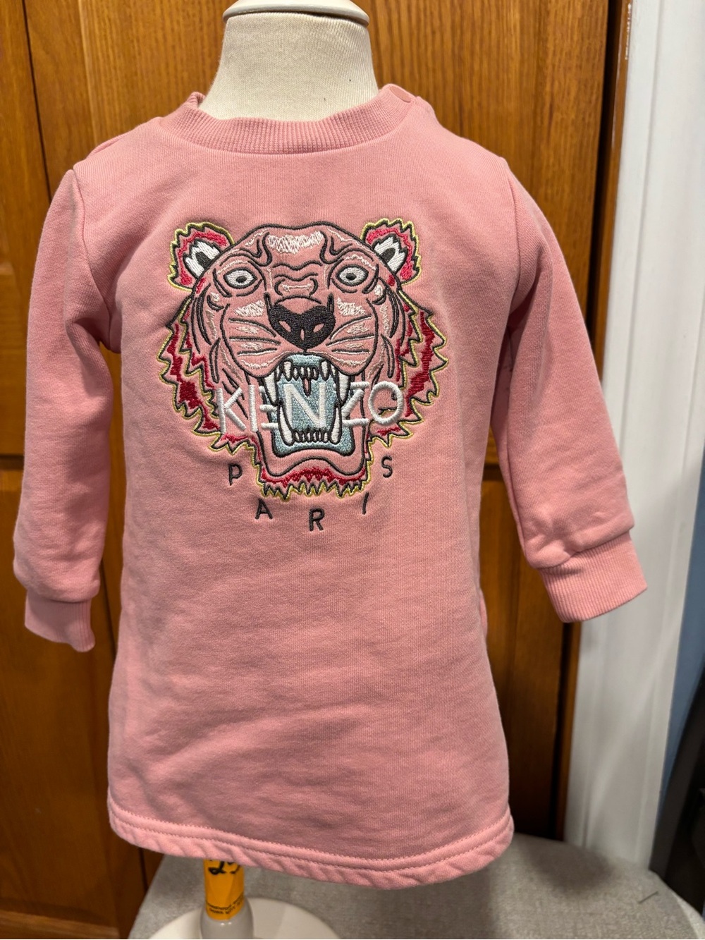 Kenzo Kids Pink Embroidered Tiger Sweat Dress